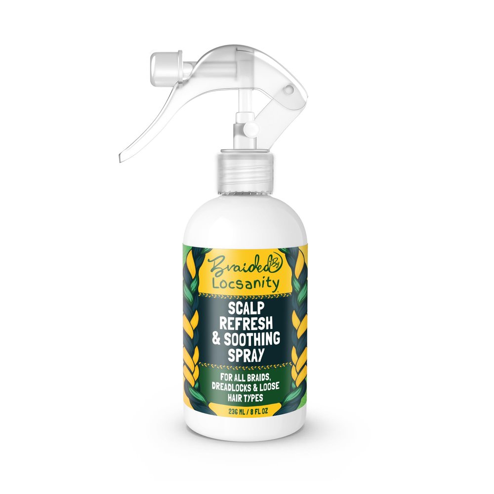Braided by Locsanity: Refresher Braid Spray for Dreads - 8 fl oz Daily Soothing Formula: Peppermint & Witch Hazel for Itchy Scalp, Hair Odor, Shine & Lightweight for Dreadlock, Braids, & Loose Hair