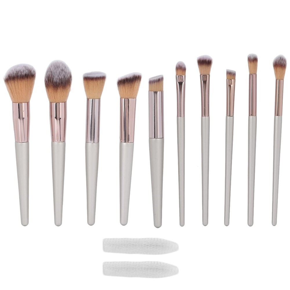 10pcs Makeup Brushes Set, Cosmetic Brush Kit with Soft Hair, Portable Eyeshadow Blush Brush for Makeup Beginners and Enthusiasts, Includes 2 Protective