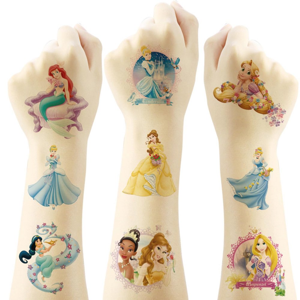 20Sheets Disney Cartoon Princess Temporary Tattoos Birthday Themed Party Supplies Decoration Favors Cartoon Cute Sticker for Teens Adults