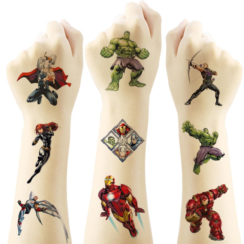 20Sheets Superhero Temporary Tattoos Birthday Themed Party Supplies Decoration Favors Cartoon Cute Sticker for Kids Boys Home Activity Class Prizes Carnival Christmas Rewards (C)