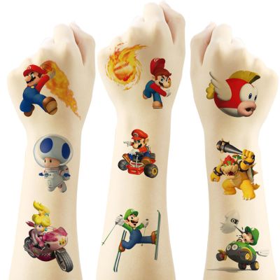 20Sheets Mario Temporary Tattoos Birthday Themed Party Supplies Decoration Favors Cartoon Cute Sticker for Home Activity Prizes Carnival Christmas Rewards (V)