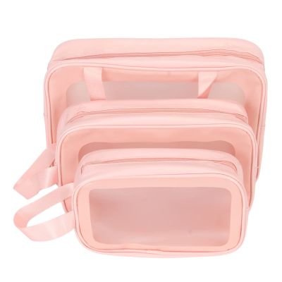 3Pcs Pink Makeup Bag Set Waterproof Multifunction Large Capacity Portable Travel Cosmetic Organizer Bag for Outdoor Travel