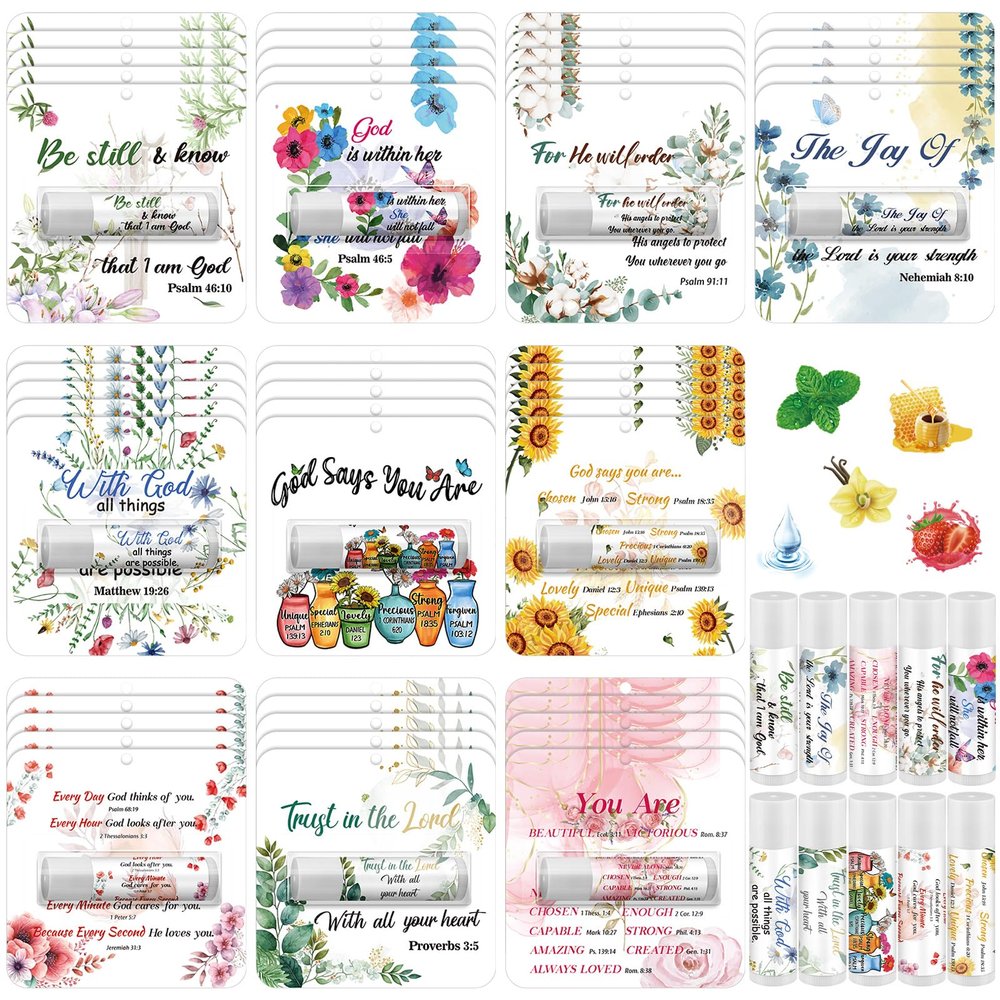 10 Pack Christmas Christian Gifts Bulk for Women Men Religious Lip Balms Bulk Church Party Favors Christmas Party Gifts Stocking Stuffers Bible Verse Study Supplies for Employee Staff Coworkers