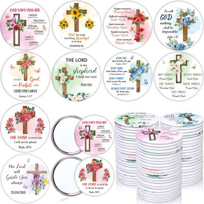 Novabright 50 Pcs Christian Bible Verse Compact Mirrors Flower Cross Pocket