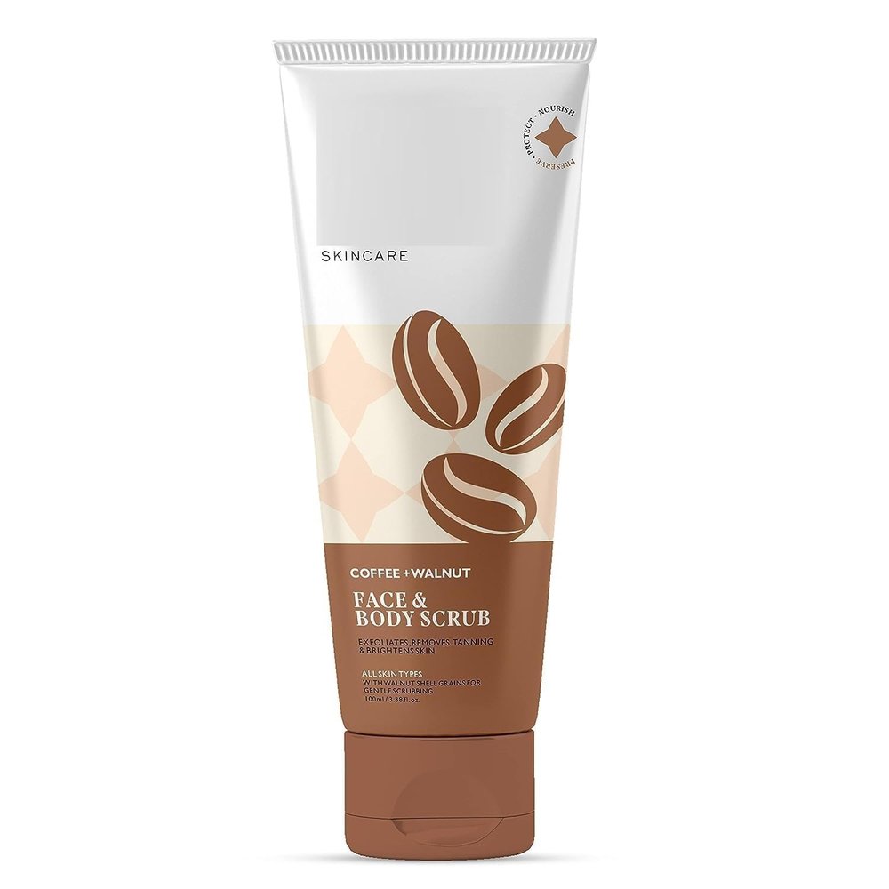 Coffee Body Scrub Walnut Exfoliating Detan Face & Body Scrub for Blackheads, Whiteheads, Reduces Tanning & Glowing Skin - For Men & Women 100 Ml