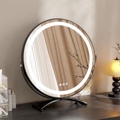 30cm|40cm|50cm Vanity Mirror with Lights, 3 Color LED Makeup Mirror, Touch Switch, Adjustable Brightness, 360 Rotation Dressing Table Mirror, Black, White(Size:30cm,Color:Black)