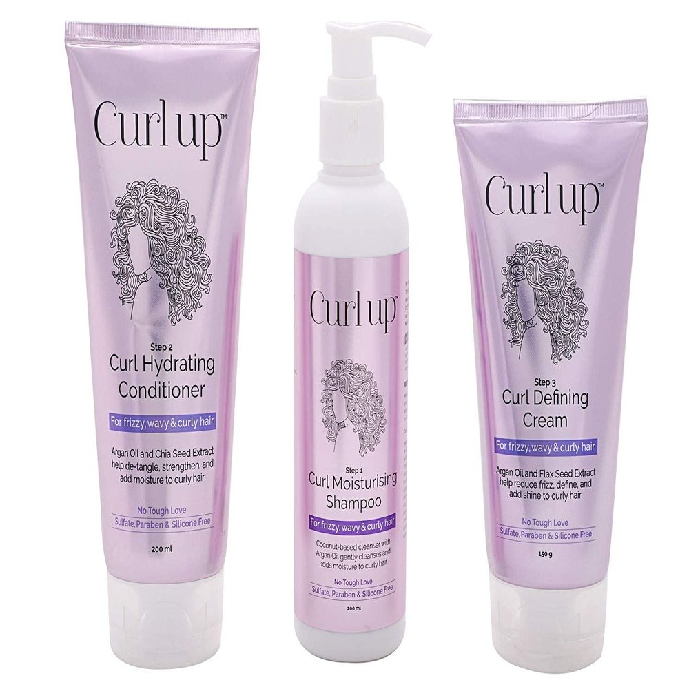 Curl Up Curl Care Bundle with Curly Hair Shampoo, Conditioner and Leave in Curl Defining Cream - For Dry Frizzy, Wavy & Curly Hair - Sulphate Paraben & Silicone Free- Combo of 3