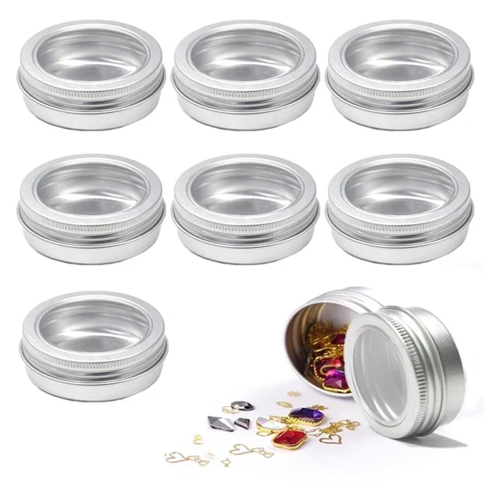 Metal Tins With Lids 30Pcs Aluminum Tin Jars With Clear Window Metal Candle Tea Cans Box Nail Art Lip Balm Cosmetic Container Refillable Bottles