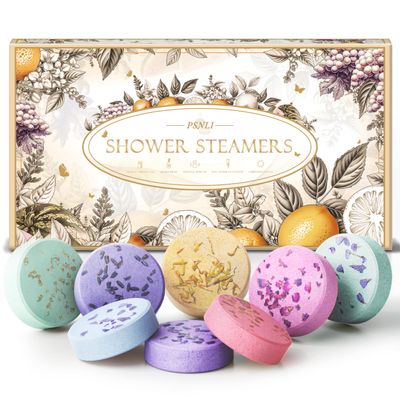 Psnli Shower Steamers Aromatherapy Stocking Stuffers 8 Scents, Christmas Gifts for Women Elegant Packaging Birthdays Gifts for Mom, Natural Essential Oil Home Spa Self Care & Relaxing Fruit