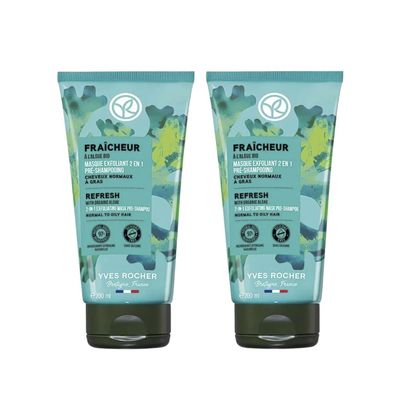 Yves Rocher 2-in-1 Hair Mask & Scrub Deep Root Cleanse Purifying Scalp Exfoliation Oily Hair Women Men Day Care 200 ml. / 6.7 fl oz Set of 2