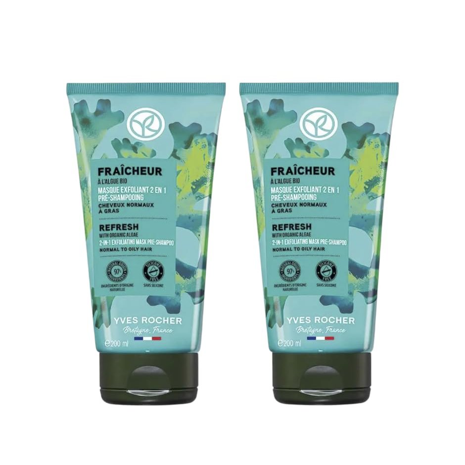 Yves Rocher 2-in-1 Hair Mask & Scrub Deep Root Cleanse Purifying Scalp Exfoliation Oily Hair Women Men Day Care 200 ml. / 6.7 fl oz Set of 2