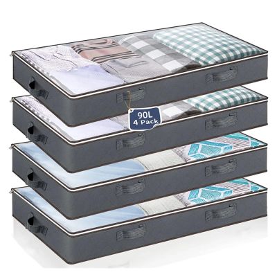 4PCS Under Bed Storage Bags Collapsible Organizers For Blankets Towels Clothes Comforters Linens Wrapping Paper