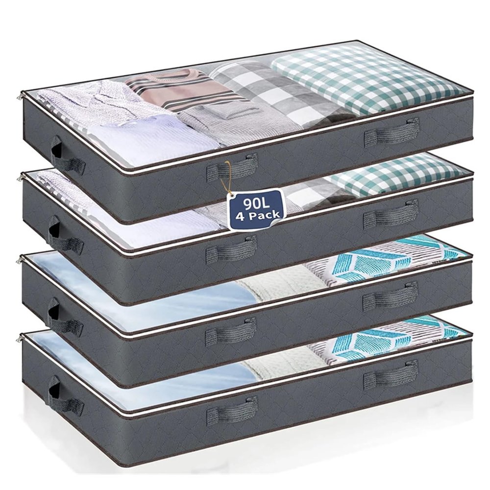 4PCS Under Bed Storage Bags Collapsible Organizers For Blankets Towels Clothes Comforters Linens Wrapping Paper