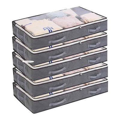 5PCS Under Bed Storage Bag Clothes Quilt Blanket Clothes Storage Box Folding Divider Case Sundries Shoes Organizer Clothing Container