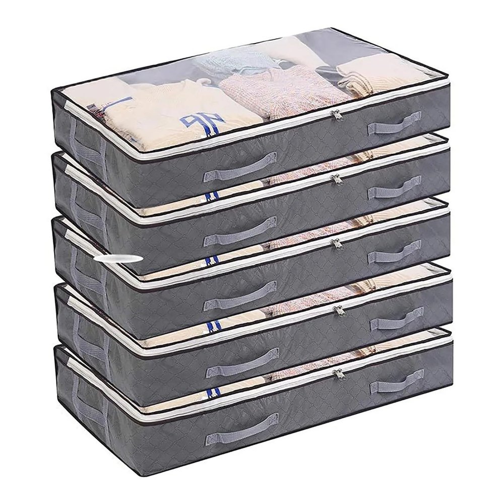 5PCS Under Bed Storage Bag Clothes Quilt Blanket Clothes Storage Box Folding Divider Case Sundries Shoes Organizer Clothing Container