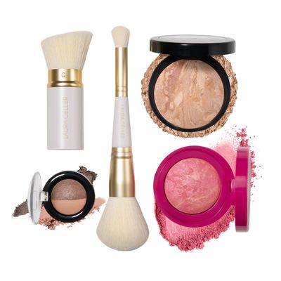 LAURA GELLER NEW YORK Holiday Daily Routine Kit | Fair | Limited Edition Makeup Set | Includes Baked Foundation for Mature Skin, Exclusive Blush, Eyeshadow, Retractable Kabuki Brush