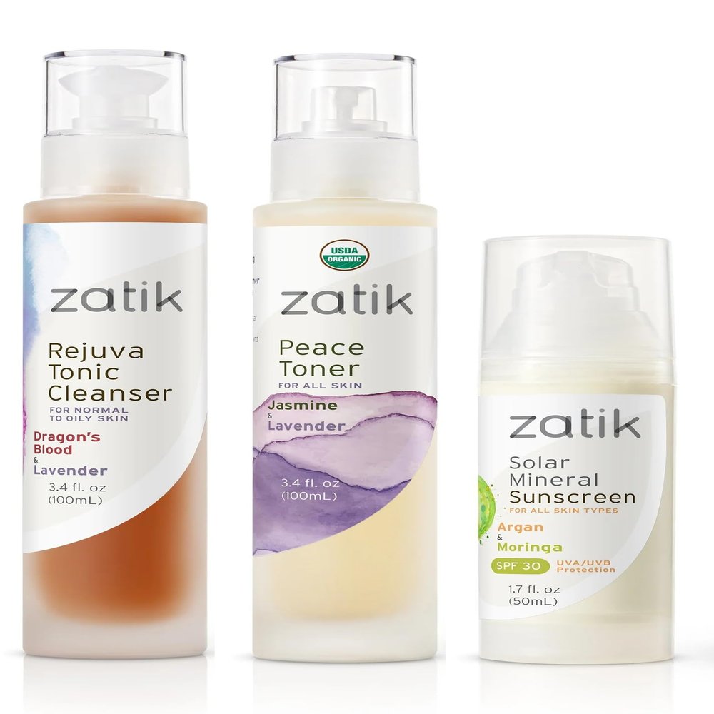 Zatik Naturals - Acne Skin Combo Set with Rejuva Tonic Cleanser (100ml), Peace Toner (100ml) and Solar Mineral Sunscreen (50ml)