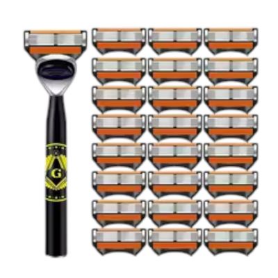 Premium 6-Blade Safety Razor with Metal Handle, Easy Blade Replacement for Smooth Wet Shaving