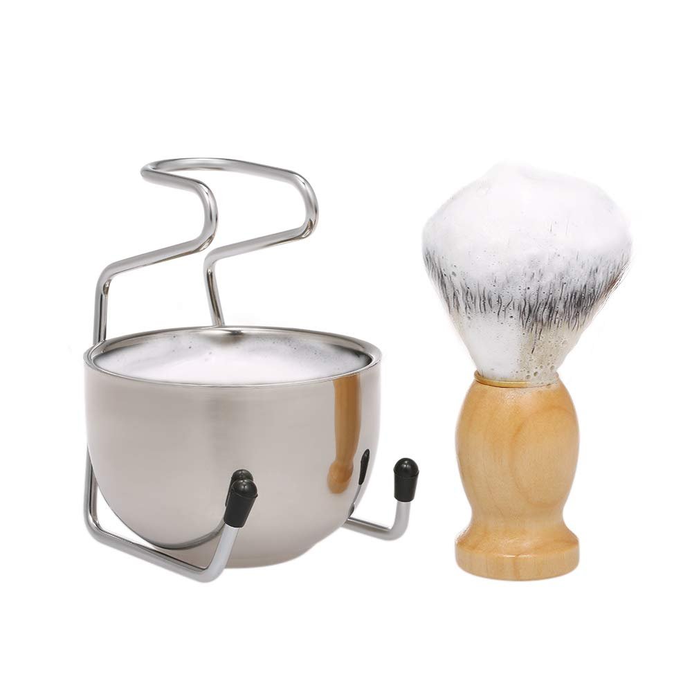 Alomejor 3-in-1 Shaving Kit with Synthetic Brush, Stainless Steel Bowl, Stand for Men, Traditional Wet Shaving Set with No Animal Materials