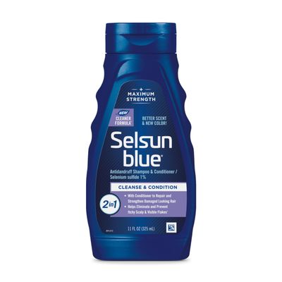 Selsun Blue 2-in-1 Antidandruff Shampoo & Conditioner, Maximum Strength 2-in-1 Treatment With Selenium Sulfide, 11 fl. oz. (Pack of 2)