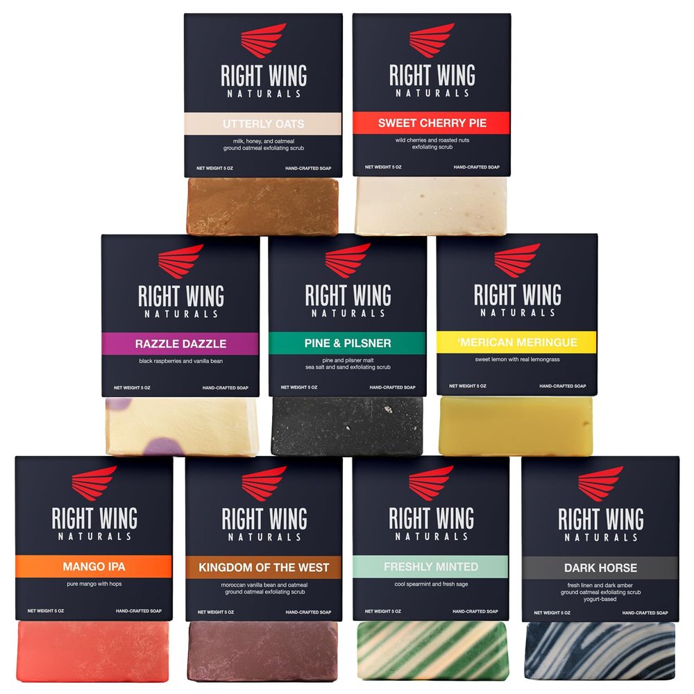 Right Wing Naturals Bar Soap Gift Set for Men | Handcrafted Cold-Pressed | Handmade Organic Soap for Men | Most Popular Flavors | Natural Scented Mens Bar Soap| Pack of 9 Bars (NATTY RIGHT 9-PACK)