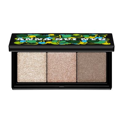 ANNA SUI 3-Color Palette, Sheer & Layerable Eye & Cheek Makeup, Natural Muted Shades with Pearl Shimmer, Lightweight Blendable Texture, Compact Case, 04 Enchanting palette with soft greige, 0.26 oz