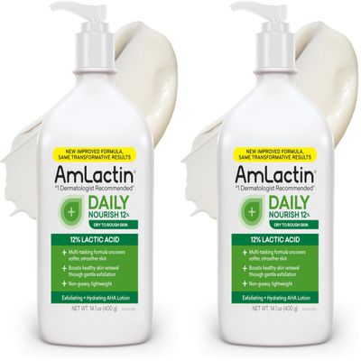 AmLactin Daily Nourish 12% - 14.1 oz Body Lotion with 12% Lactic Acid - Exfoliator and Moisturizer for Dry Skin (Packaging May Vary) (Pack of 2)