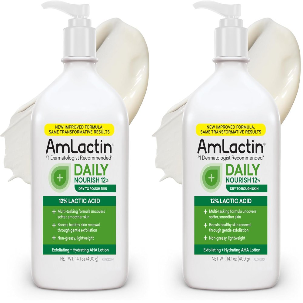 AmLactin Daily Nourish 12% - 14.1 oz Body Lotion with 12% Lactic Acid - Exfoliator and Moisturizer for Dry Skin (Packaging May Vary) (Pack of 2)
