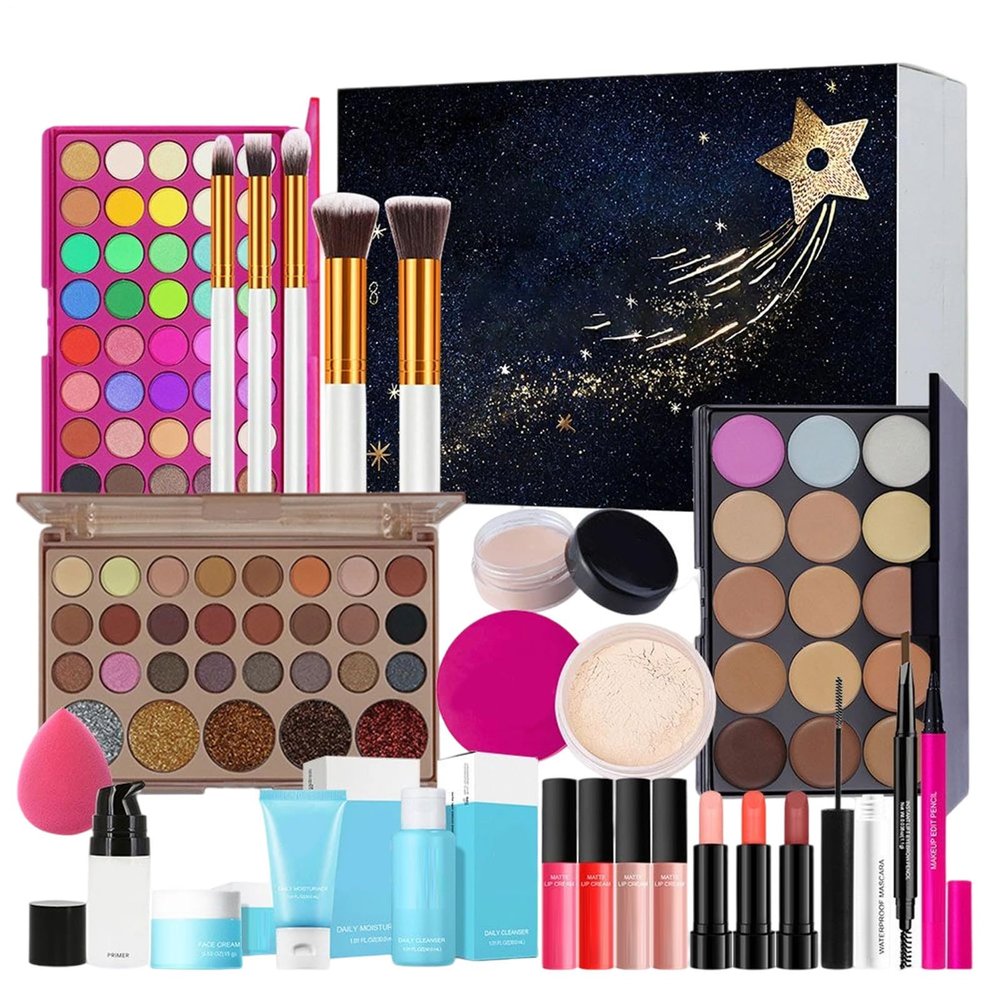 Cosmetic Makeup Set - Travel Beauty Kit for Women | Lightweight Portable Organizer with Eyeshadow Palette Lipstick and Brush, Stylish Facial Makeup Gift Collection for Girlfriend Sister Coworkers
