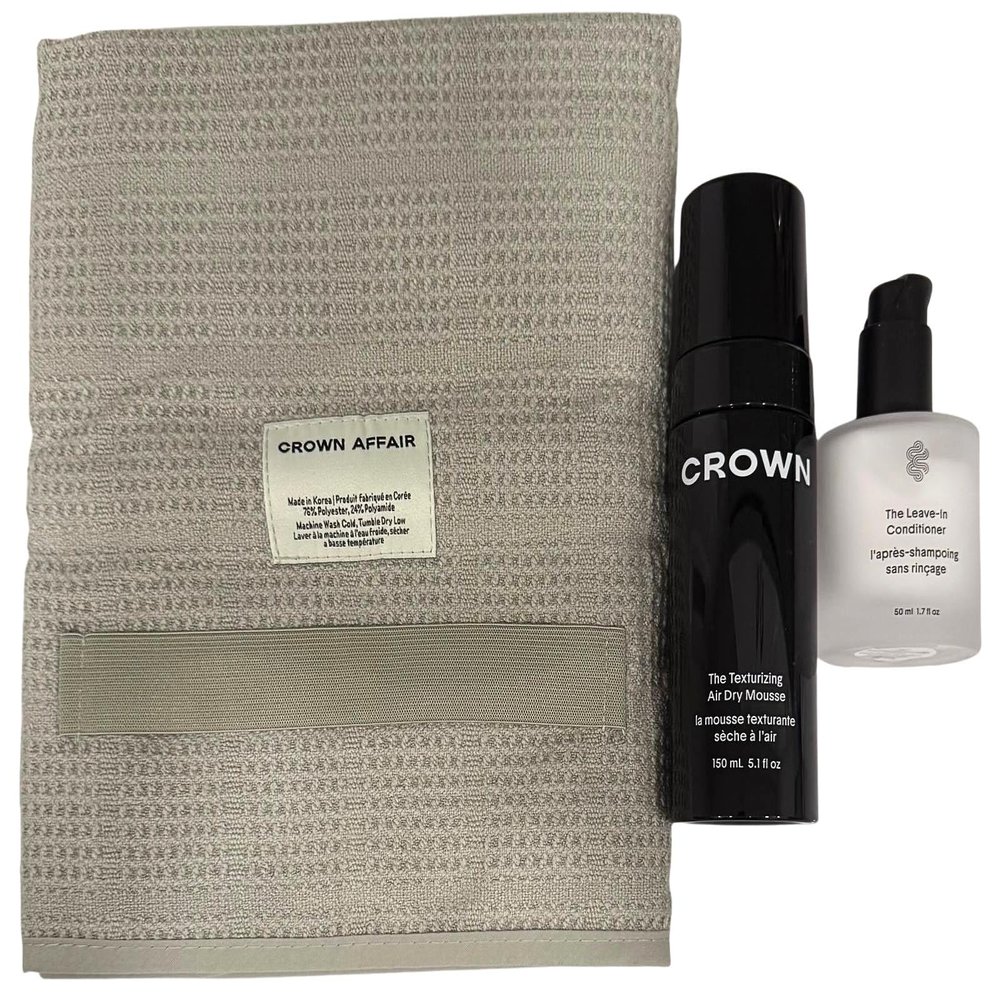 Crown Affair The Air Dry Ritual  3-Piece Hair Care Set with Leave-In Conditioner (1.7 fl. oz), Texturizing Air Dry Mousse (5.1 fl. oz), and Microfiber Hair Towel