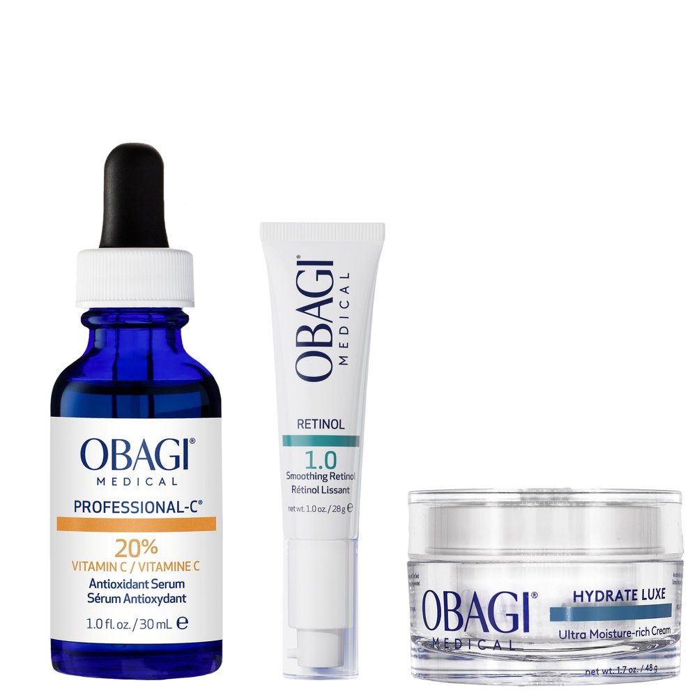 Obagi Medical Anti-Aging & Hydrating Bundle with Vitamin C Serum, Retinol Cream, & Hydrate Luxe Moisturizer Helps Brighten Skin Tone, Reduce the Appearance of Fine Lines, & Deeply Hydrate