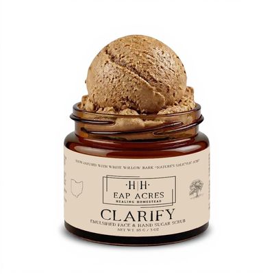 Emulsified Face Sugar Scrub, Organic squalane oil/Castor oil: Chamomile & White Willow Bark, Rhassoul Clay, Kokum Butter, Manuka Honey-Gentle exfoliant: Dry/Sensitive/Acne-Prone (CLARIFY)