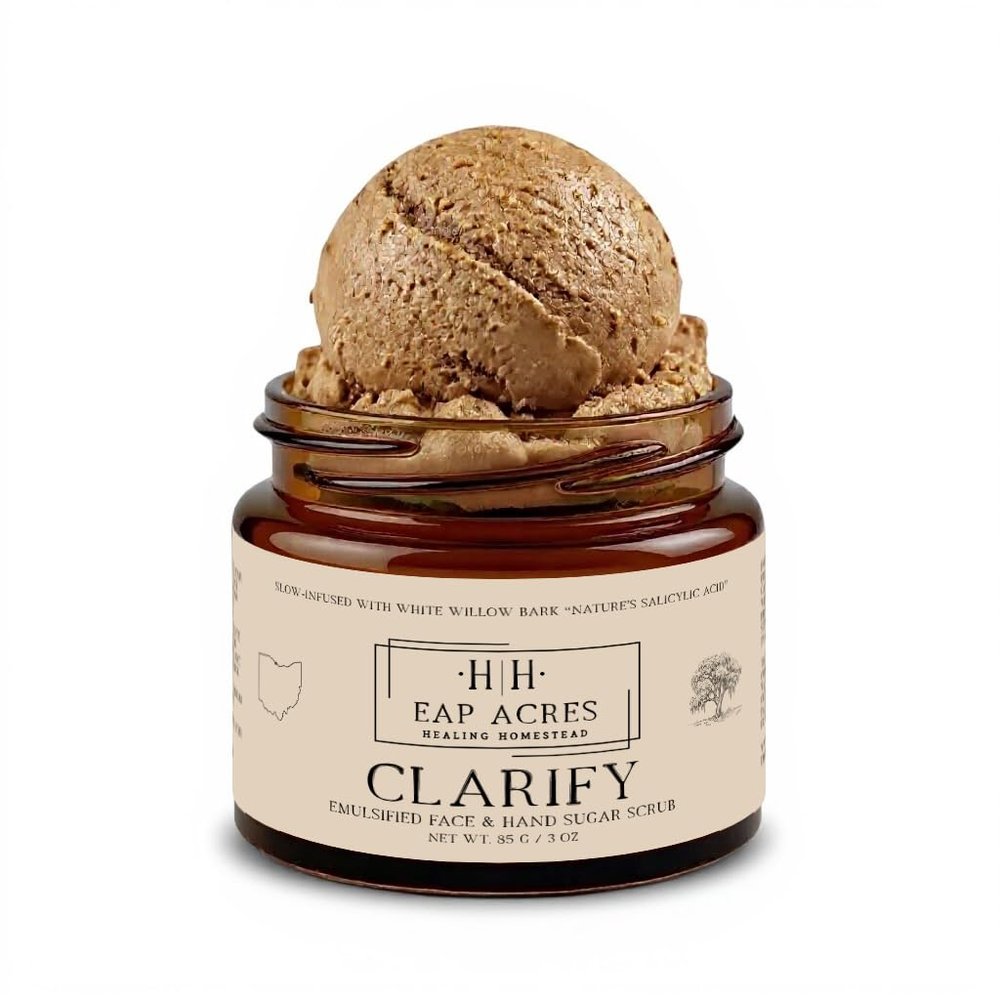 Emulsified Face Sugar Scrub, Organic squalane oil/Castor oil: Chamomile & White Willow Bark, Rhassoul Clay, Kokum Butter, Manuka Honey-Gentle exfoliant: Dry/Sensitive/Acne-Prone (CLARIFY)