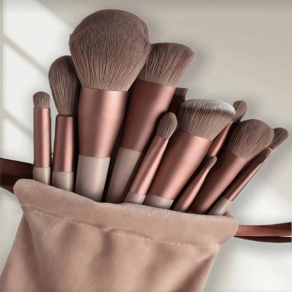 13Pcs Brown Makeup Brush Set With Luxury Travel Pouch - Soft Fluffy Brushes For All Makeup Steps, Perfect For Summer Travel/Vacation/Beach.