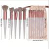 13Pcs Brown Makeup Brush Set With Luxury Travel Pouch - Soft Fluffy Brushes For All Makeup Steps, Perfect For Summer Travel/Vacation/Beach. view 3