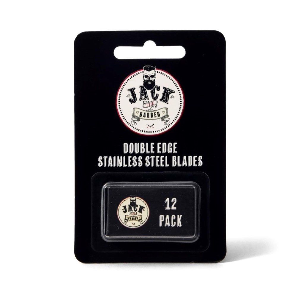 Jack the Barber Double Edge Safety Razor Blades, Stainless Steel, 12-Pack, For All Skin Types, Smooth Close Shave