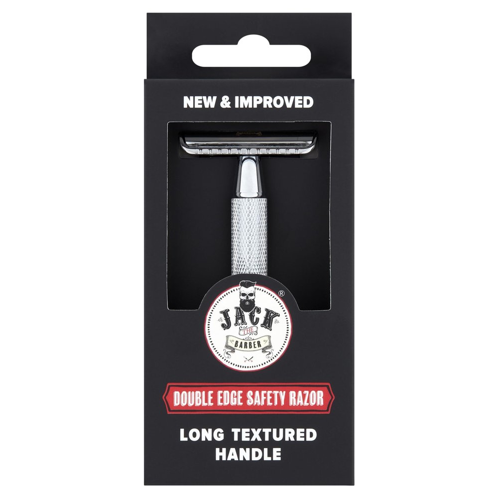 Jack the Barber Double Edge Safety Razor, Chrome, 3-Piece Construction, Men's, Closed Comb Design, Single Blade, Weighted Precision Head