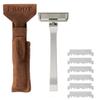Proof Benchmark Single Blade Razor CNC Machined Aluminum Metal - Made in USA - Pivoting Head for a Smooth & Comfortable Shave - Easy Blade Replacement - Durable Design with Grooved Cap & Leather Case view 1