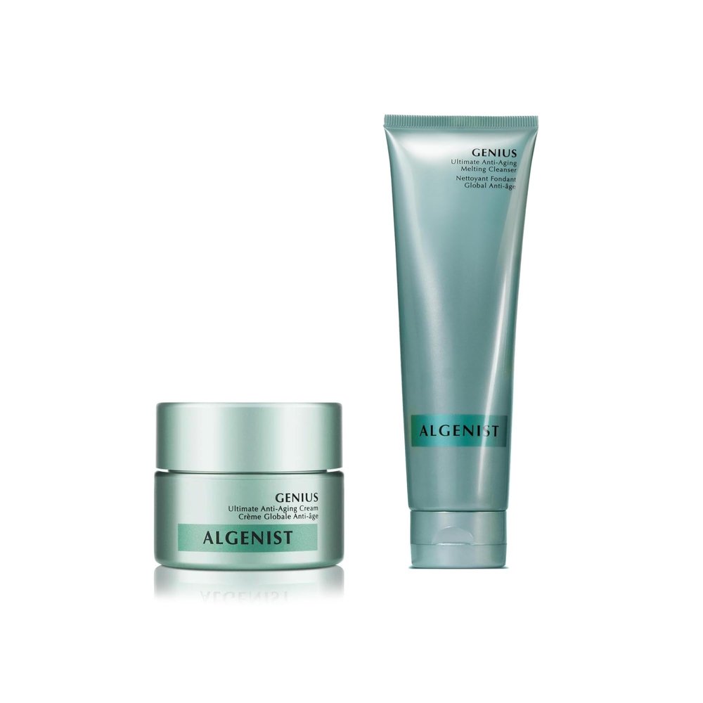 Algenist GENIUS Cleanse & Firm Set  Melting Facial Cleanser (5 oz) + Face Cream (0.5 oz)  Vegan Skincare with Alguronic Acid & Microalgae Oil for Radiance, Hydration & Smooth Texture