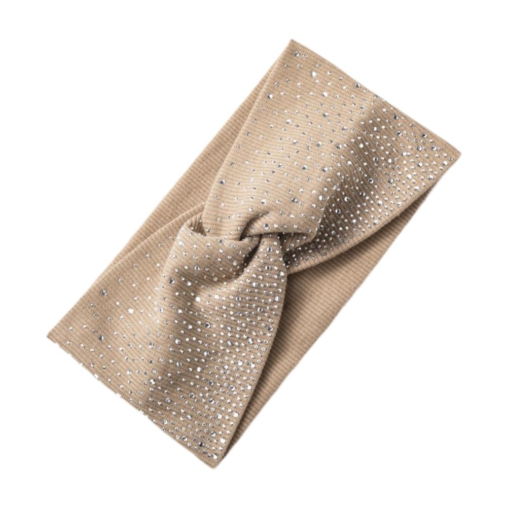 blloocod Wide Headband for Women Yoga Rhinestone Soft Head Wrap Fashion Workout Hairband 8.27inch Diameter- Khaki