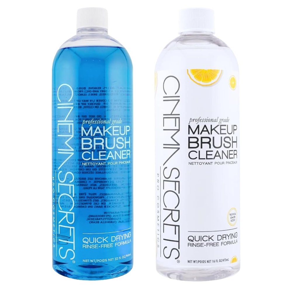 Cinema Secrets Makeup Brush Cleaner 32oz Bundle in Vanilla & Lemon - Professional Cleanser for Makeup Brushes - Quick-Drying, Rinse-Free Formula - Removes Waterproof Make Up (2 Products)