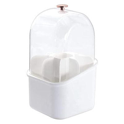 360 Degree Rotating Makeup Brush Holder with Lid, Waterproof Makeup Organizer, White Makeup Brushes Storage Container for Cosmetics