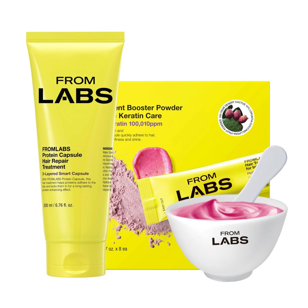 FROMLABS Hair Repair Duo SET Protein Capsule Hair Repair Treatment (6.76 fl oz) + Intensive Keratin Booster Powder (8 Pack) OPP SET