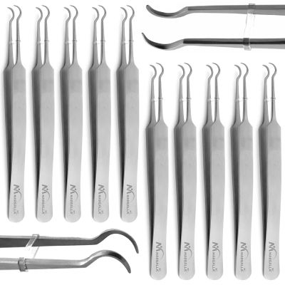 10 PCS Blackhead Tweezer Stainless Steel Pimple Tweezers Extractor Tool for Remove Zit Whitehead Pimple Bend Curved Tweezer Skin Blackhead Remover Tool (Silver)
