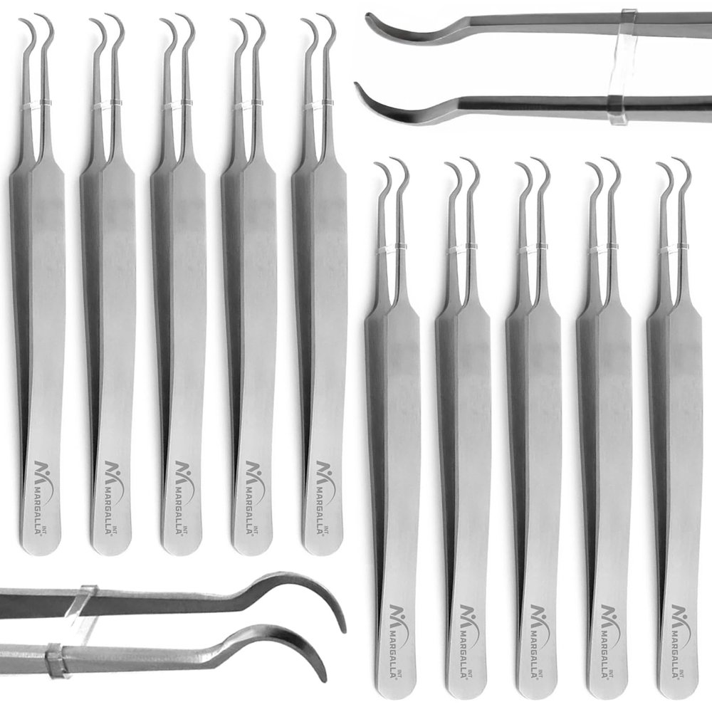 10 PCS Blackhead Tweezer Stainless Steel Pimple Tweezers Extractor Tool for Remove Zit Whitehead Pimple Bend Curved Tweezer Skin Blackhead Remover Tool (Silver)