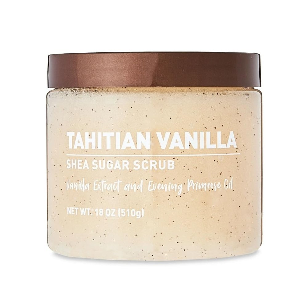BODY SCRUB Tahitian Vanilla Shea Sugar Scrub with Vanilla Extract and Evening Primrose Oil, 18 oz