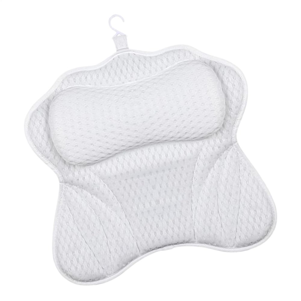 Bath Pillow, Breathable Design, Gray, White, Tub Headrest Cushion, Bathroom Soaking Pillow, Ultimate Comfort, for Bathroom Shower Soaking Home Apartment Hotel Bathing