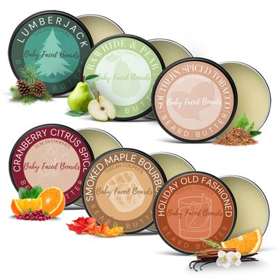 Tuscan Cooper's Baby Faced Beards Butter For Men - 6 Pack Bundle, Various Scents - Moisturizing Beard Balm Cream and Softener for All Hair Types Including Coarse Hair