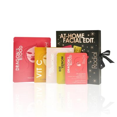 Rodial At Home Facial Edit - Mask Gift Set with Dragons Blood Hyaluronic Jelly Mask, Pink Diamond and Vit C Sheet Masks & 2 Eye Patch Sets - Hydrating & Brightening