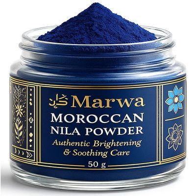 Dar Marwa Moroccan Nila Powder | 100% Pure Saharan Indigo | Brightens & Evens Skin Tone | Face & Body Blue Clay Mask | Traditional Moroccan Skincare | 1.7 Oz